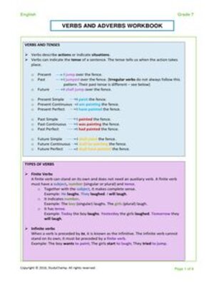 cover image of Grade 7 English: Verbs and Adverbs